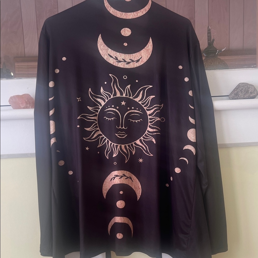 Black Long Sleeve Shirt with Sun and Moon Design